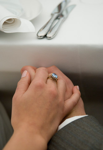 closeup photo of married couple holding hands
